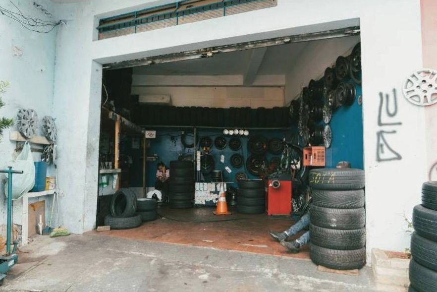 Vehicle on lift for inspection